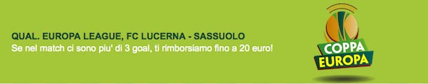 Banner della promo Paddy Power per Lucerna vs. Sassuolo
