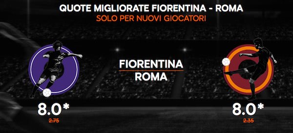Promozione 888sport con quote maggiorate per la partita Fiorentina vs. Roma del 18/09/2016