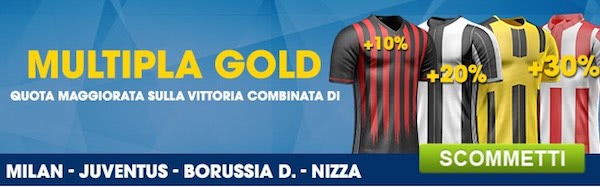 Multipla Gold William Hill per Milan, Juventus, Borussia D. e Nizza