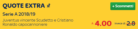 quota migliorata skybet juventus ronaldo serie a 18/19