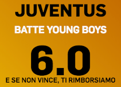 Juventus batte Young Boys a quota 6.0 su Betfair con rimborso