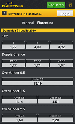 planetwin365 arsenal fiorentina 21-07-2019 quote