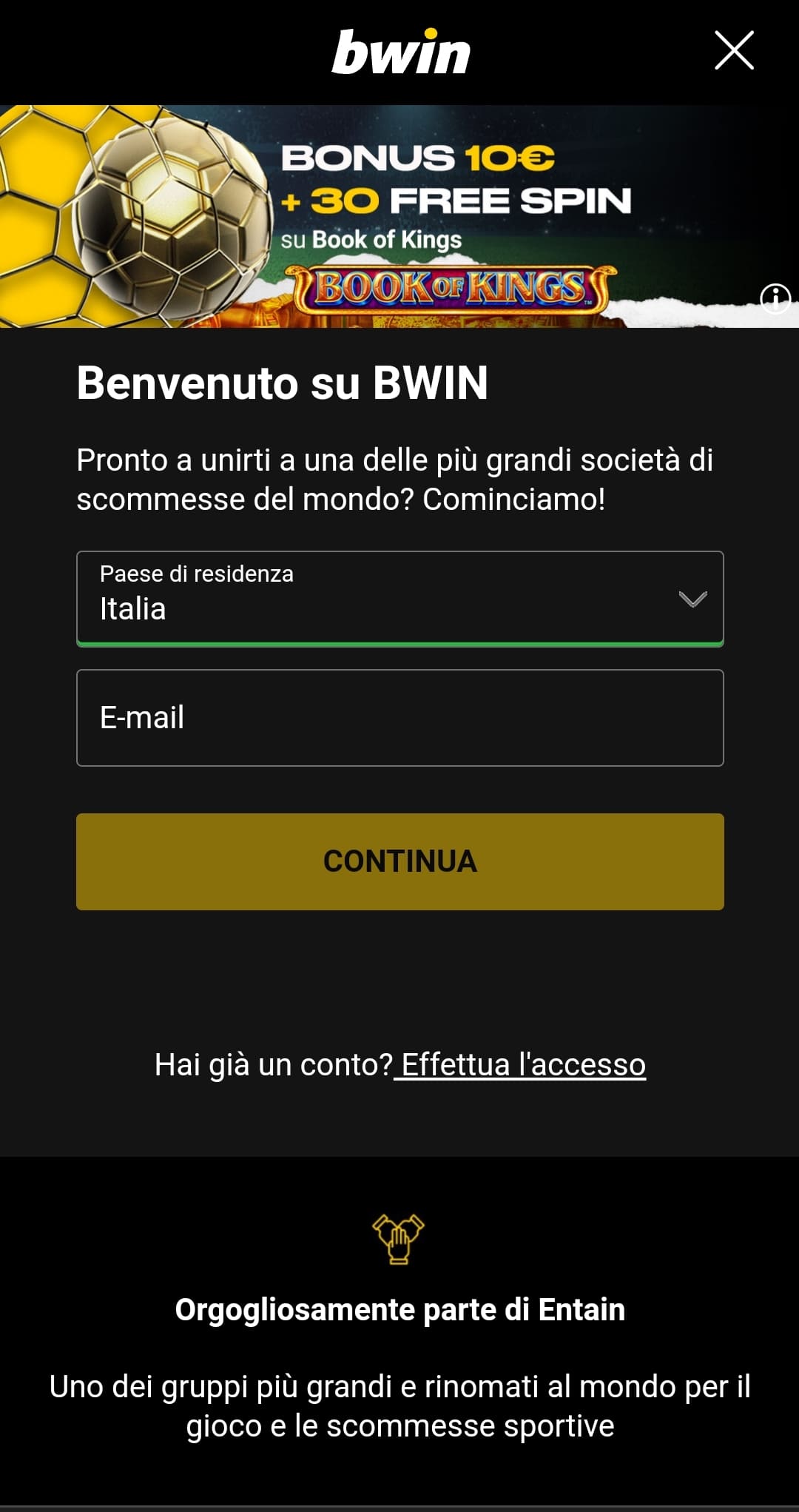 bwin app registrazione