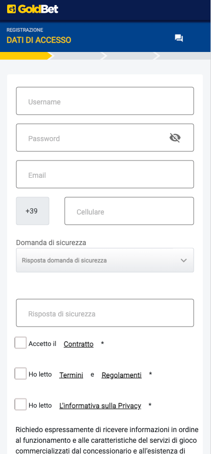 goldbet app registrazione