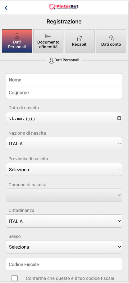 pinterbet app registrazione