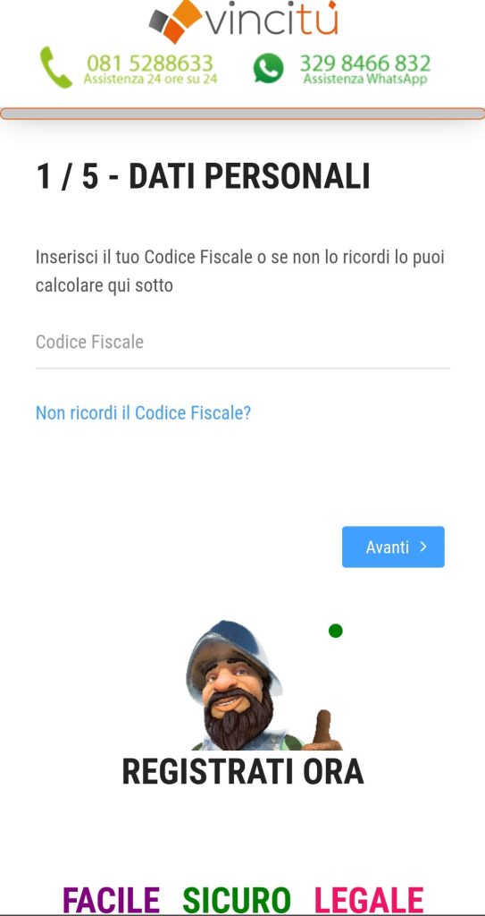 vincitu app registrazione