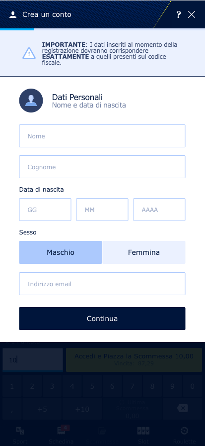 william app mobile registrazione