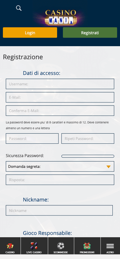 casinomania registrazione