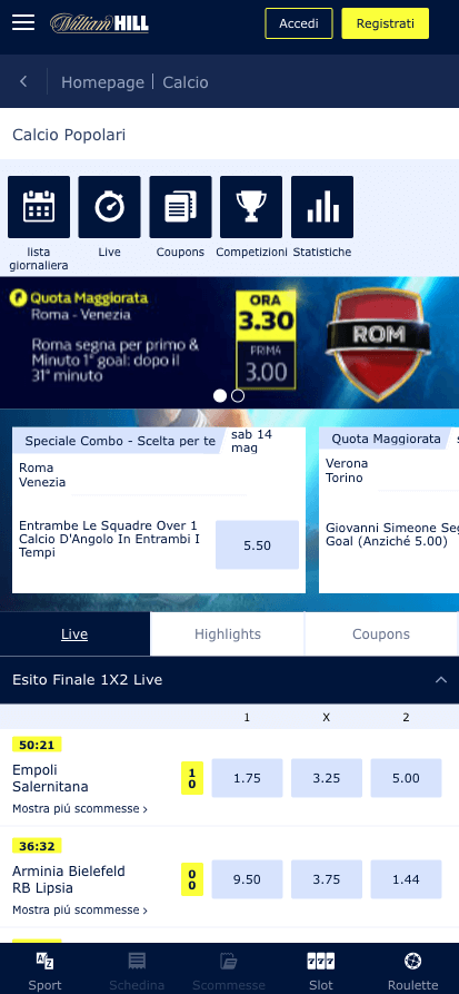 william hill app palinsesto