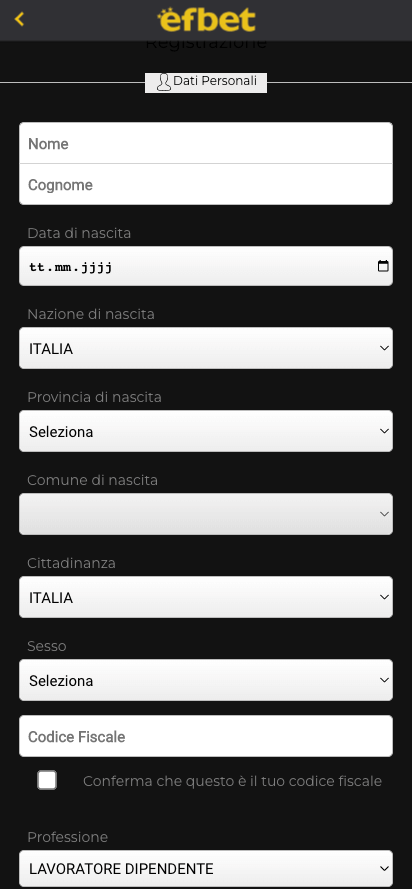 efbet app registrazione